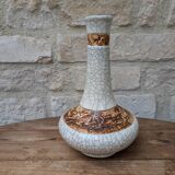 Vase, soliflore ancien en céramique craquelée blanche, à décor de cerfs