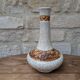 Antique long-necked vase in cracked white ceramic with deer decoration