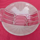 Compotier / fruit bowl in frosted molded pressed glass from the 1940s