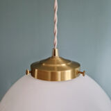 Art Deco suspension in white opaline and brass