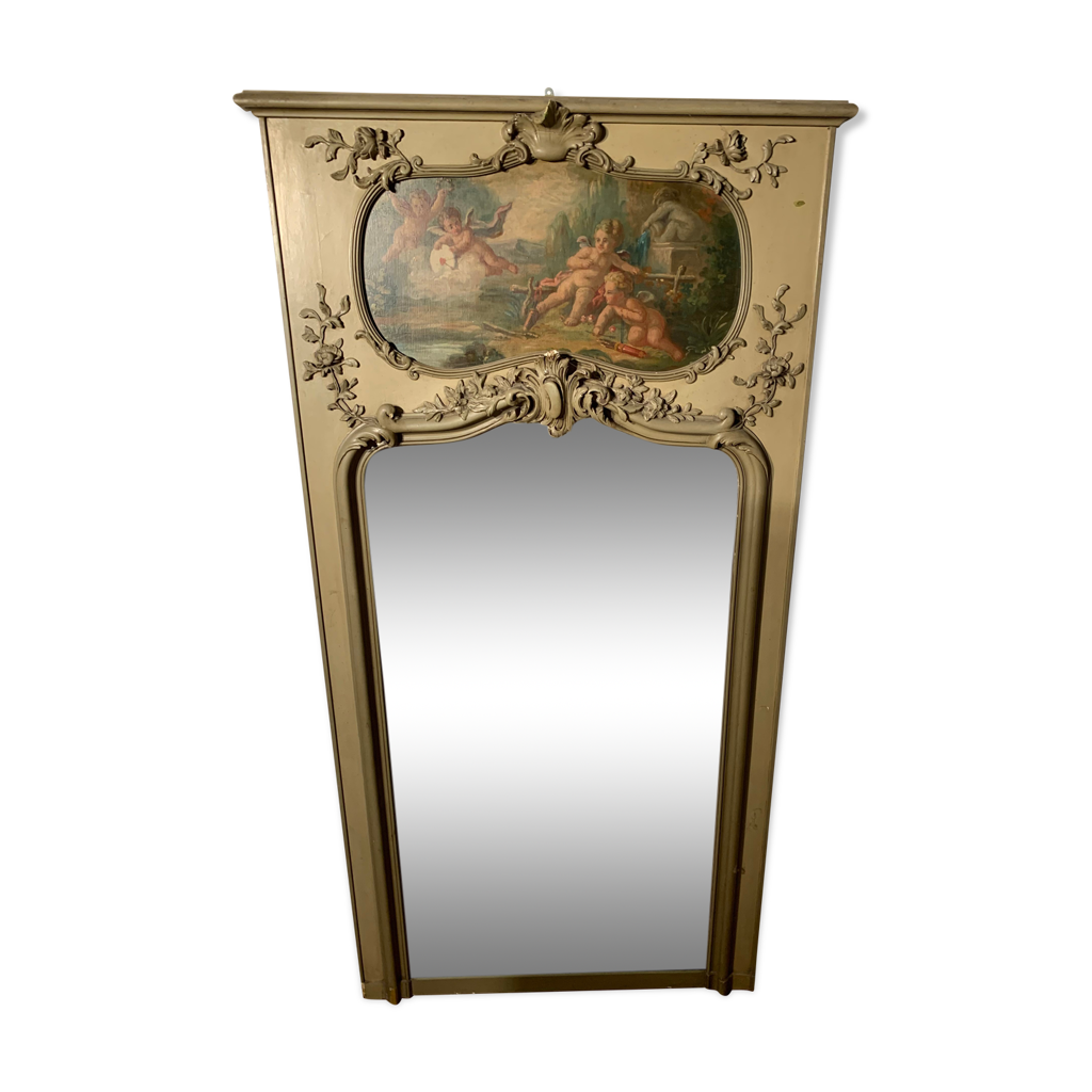 Trumeau Louis XIXe Siècle - Double Patine à L'antique - Décor Romantique - Marbre Blanc