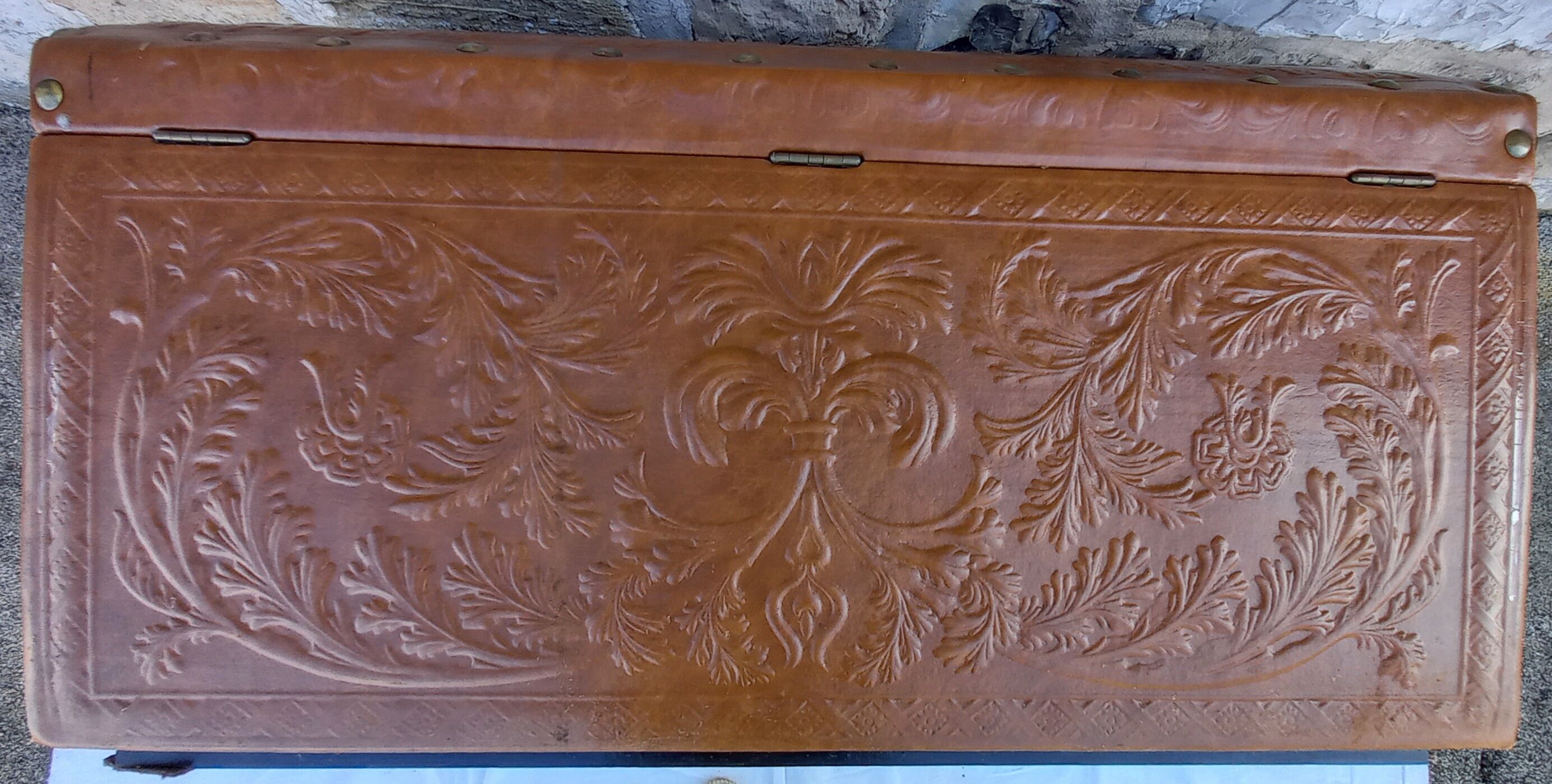 Wooden and leather chest