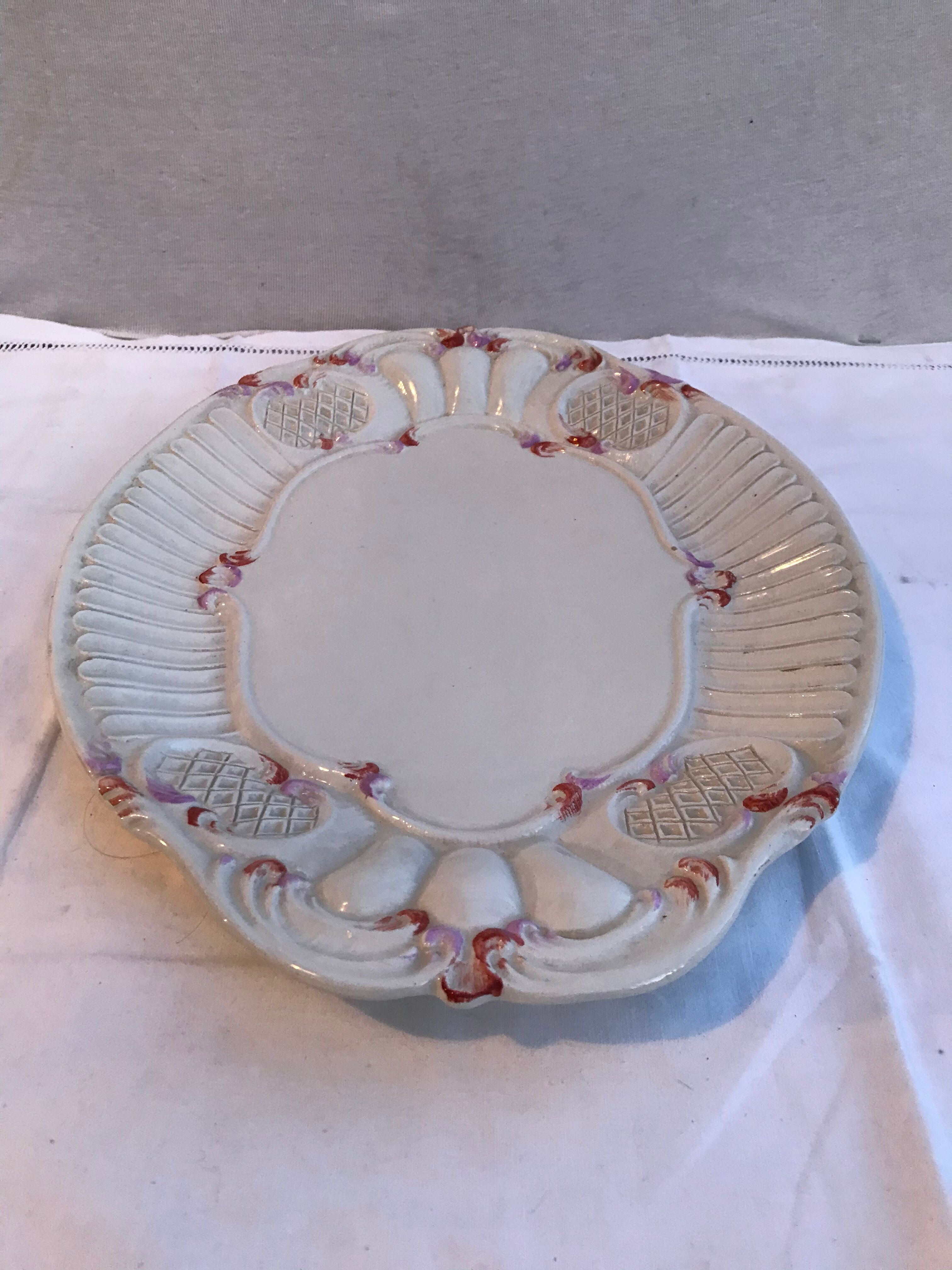 Former ceramic plate white decor red vintage