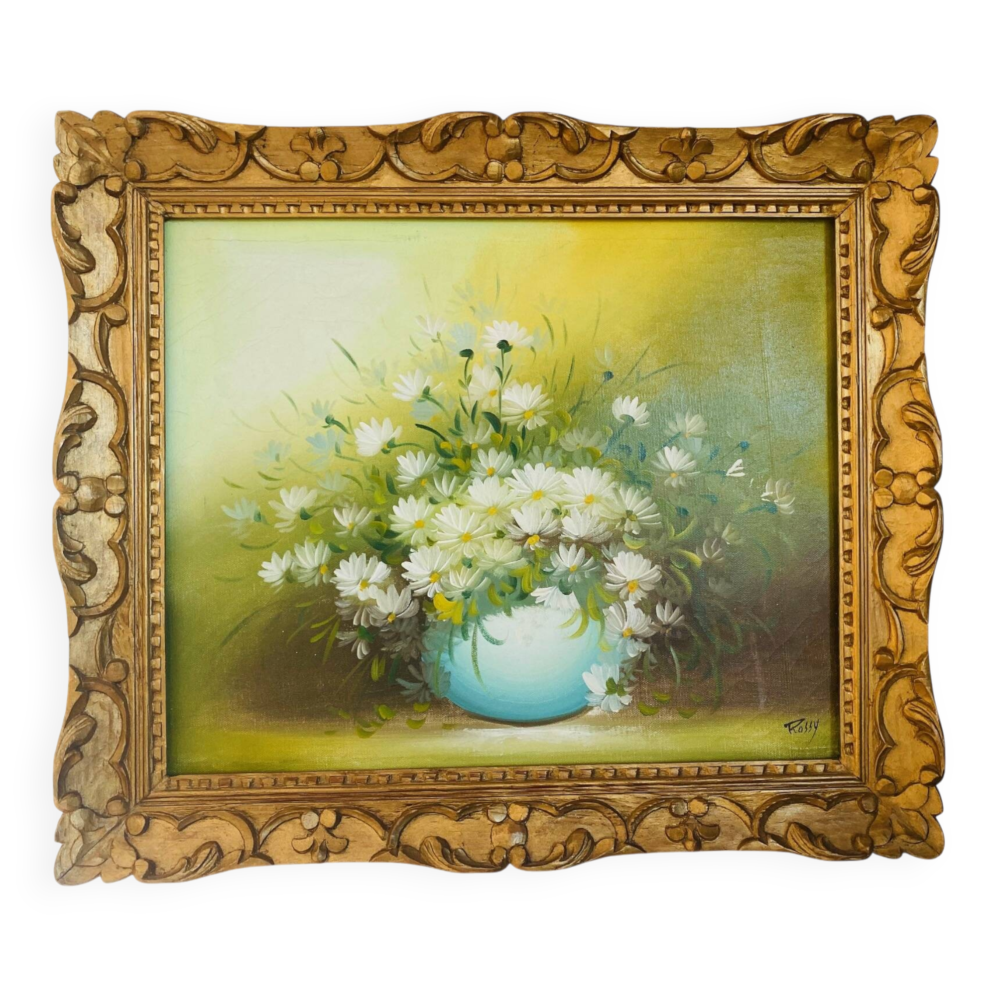 Oil painting on canvas, still life signed Rossy.
