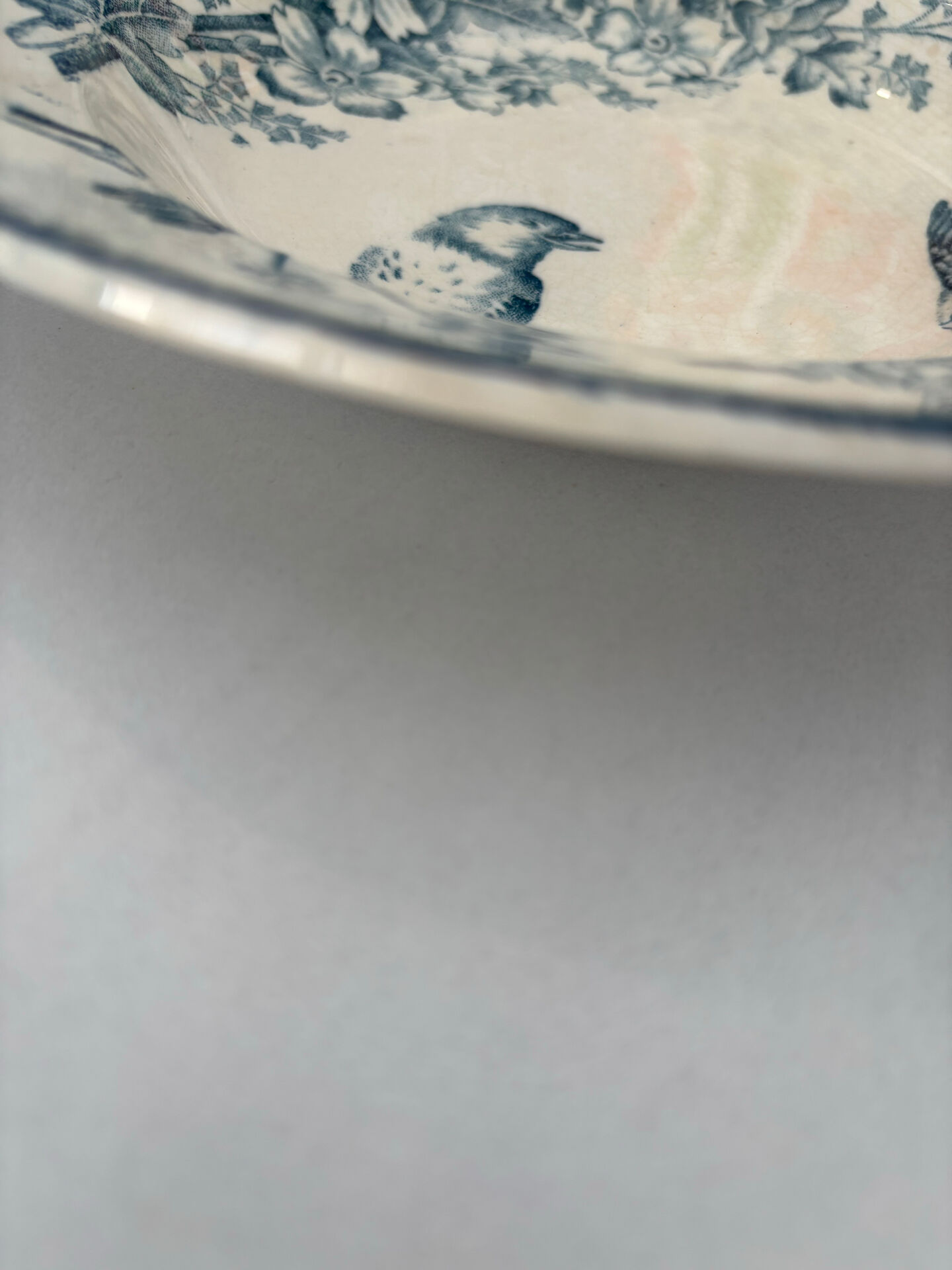 Assiette creuse longwy mesange terre de fer bleu - faïence ancienne fr