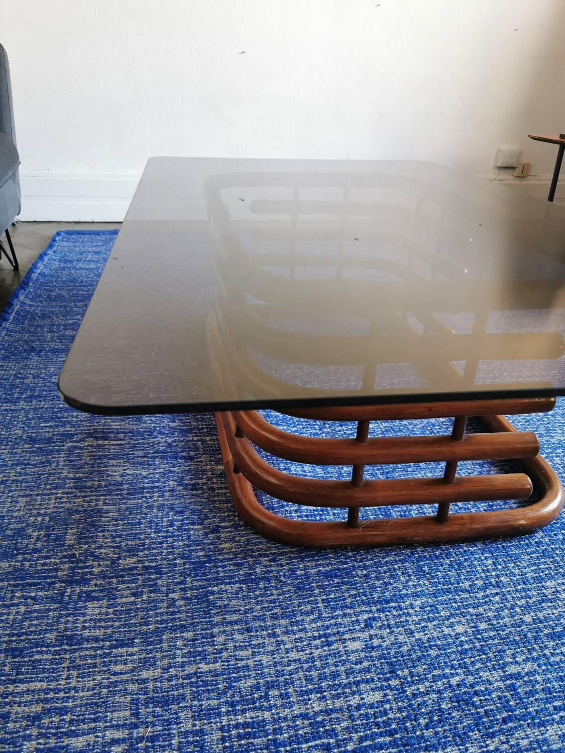 Large smoked glass bamboo coffee table from the 60s