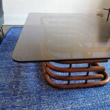 Large smoked glass bamboo coffee table from the 60s