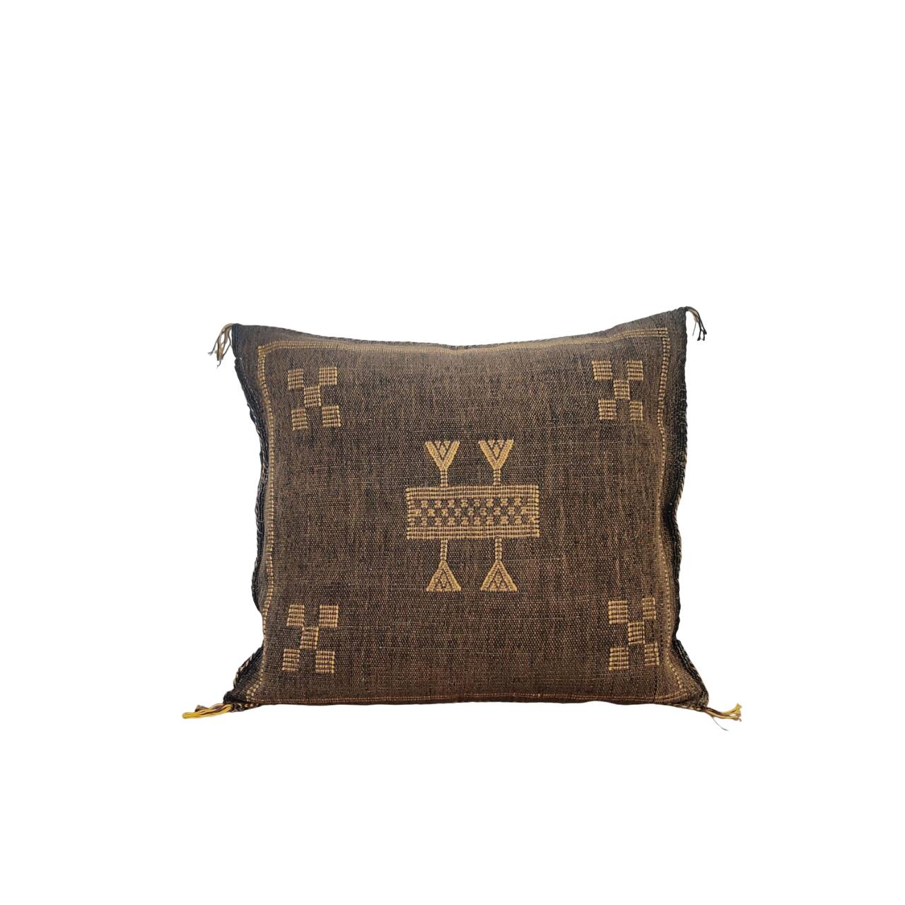 Coussin berbère en soie de cactus marron