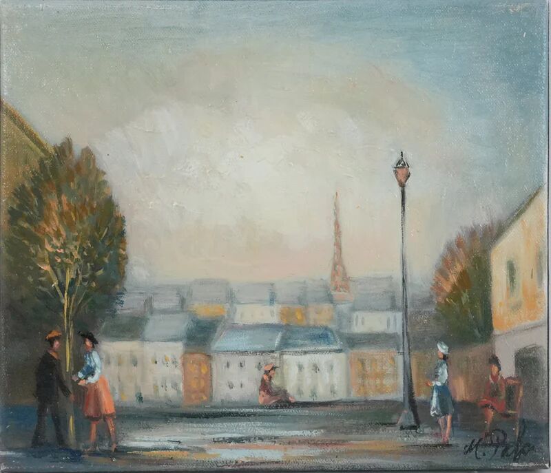 Michel Pabois: Paris, view over the rooftops, original oil on canvas signed.