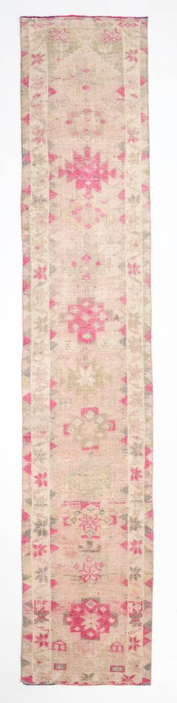 3x13 Rug For Kitchen Pink Beige Herki Vintage Runner Rug, 79x402Cm SK 4146