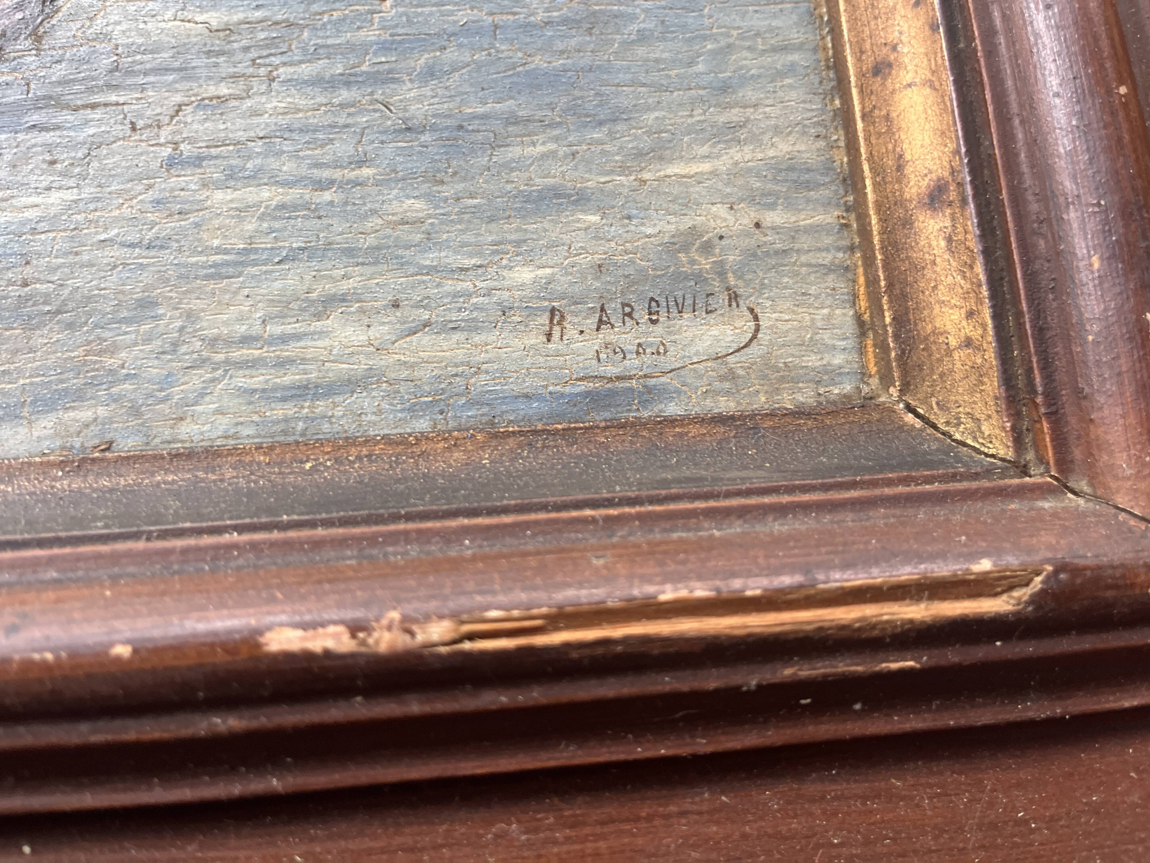 Antique painting from 1900 signed R. Argivier – Maritime scene
