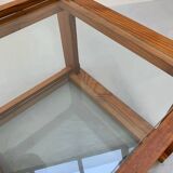 Small glass and pine side table, 1970s