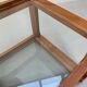 Small glass and pine side table, 1970s