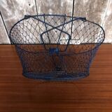 Old foldable blue metal basket, vintage handles