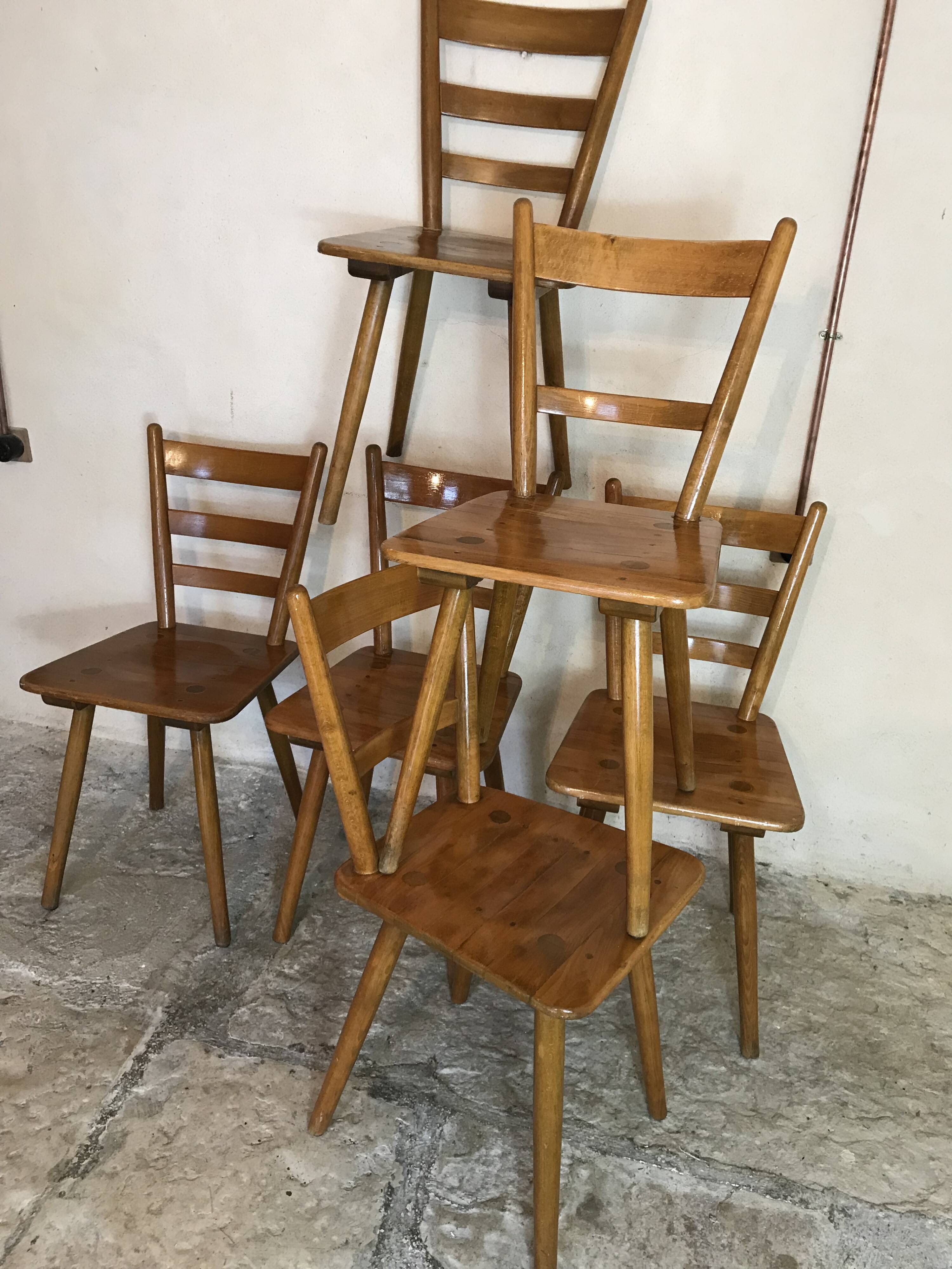 Set of 6 solid beech chairs by Adolf Schneck