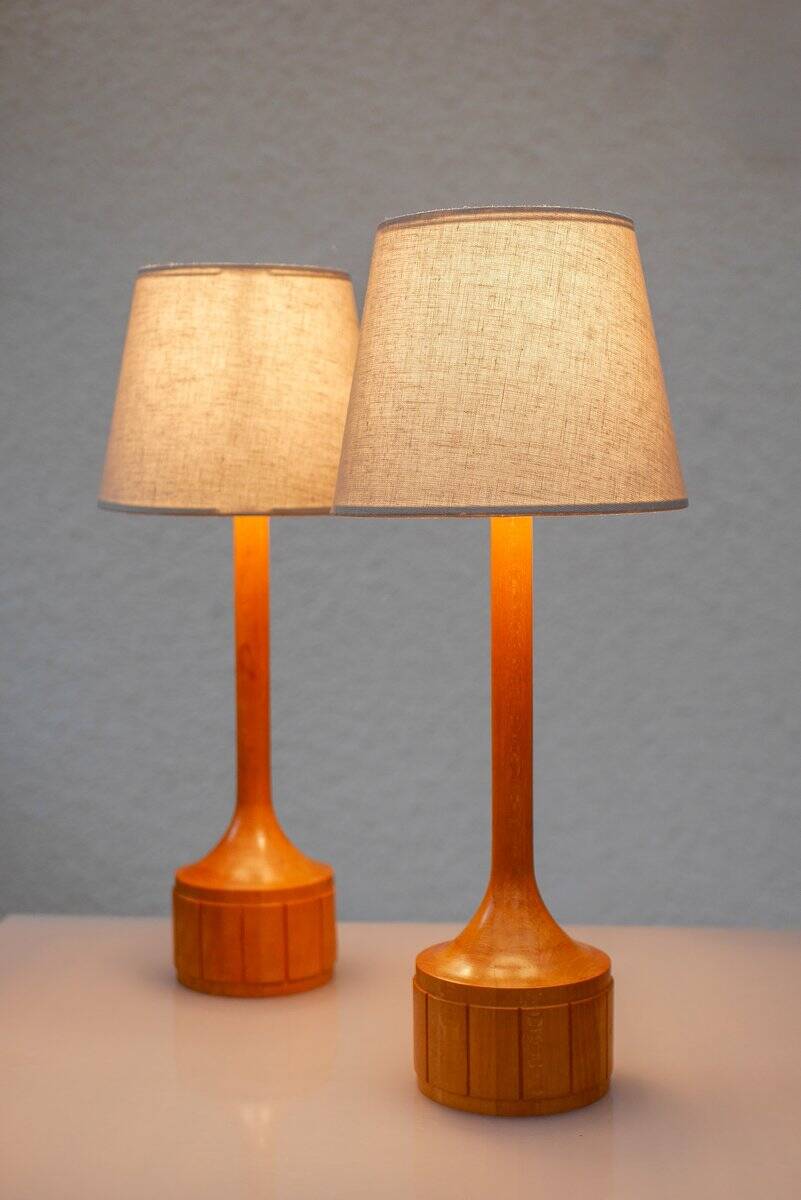 Lampes de table en chêne scandinave d'Elpe, ensemble de 2