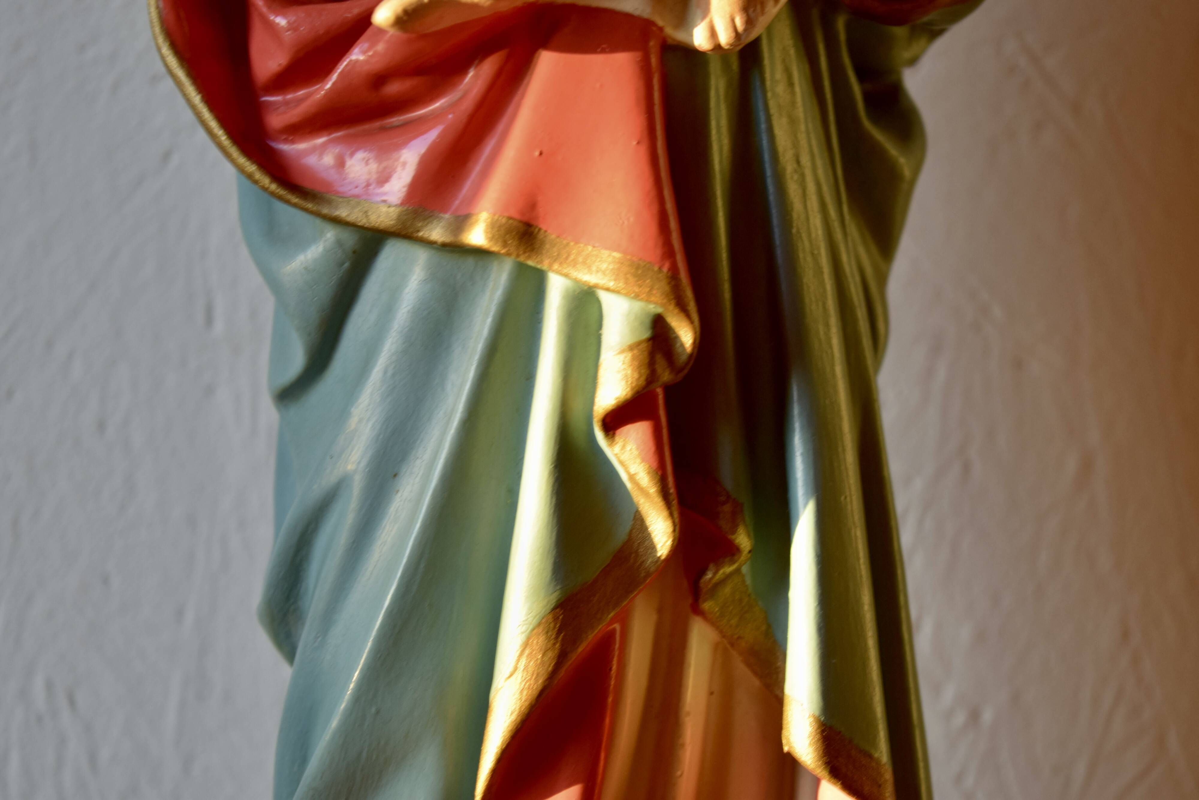 Ancient plaster statue of the Virgin and Child Jesus - hand painted - 54 cm - 1936