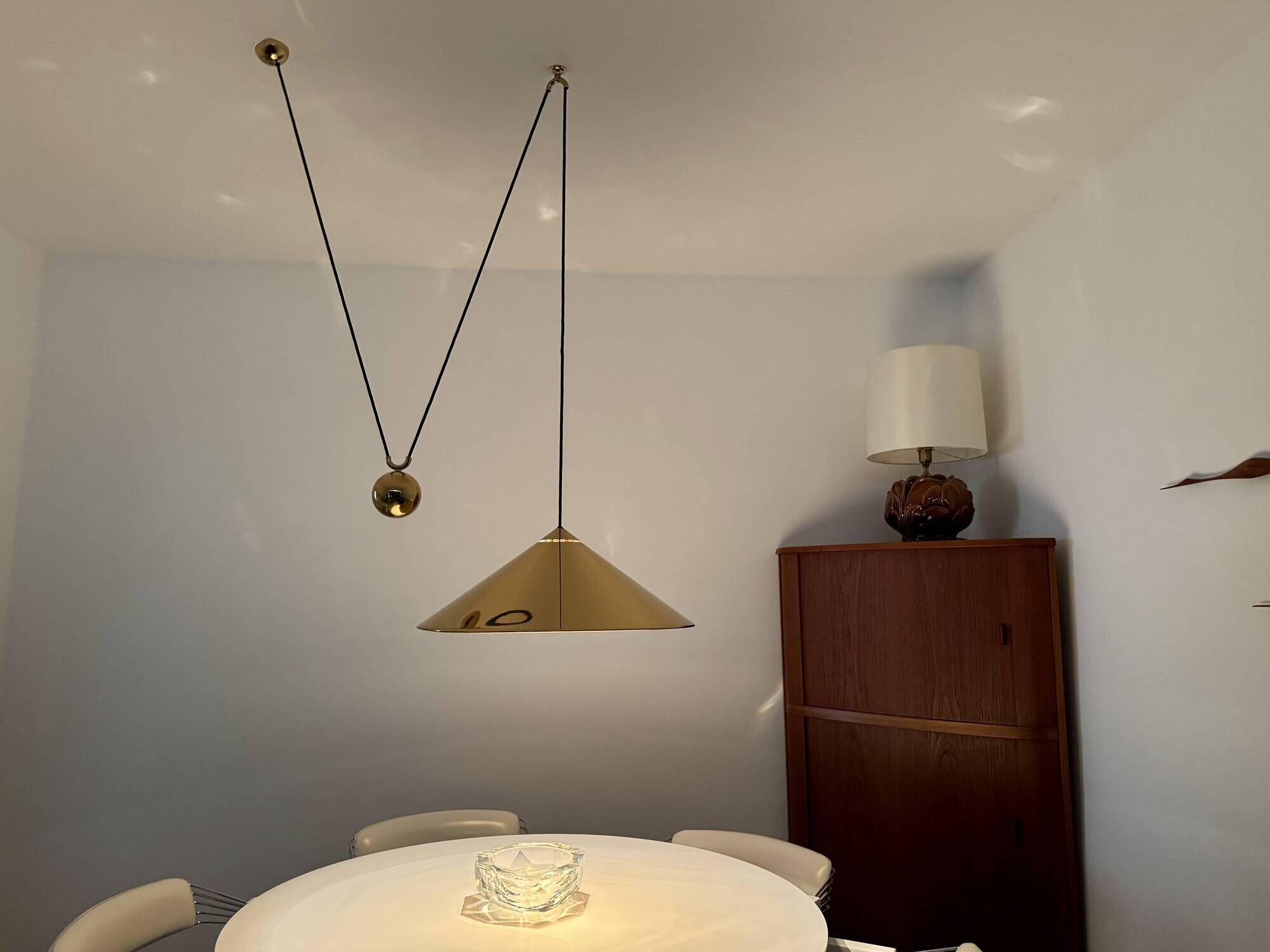 Adjustable Brass Keos Pendant Lamp with Counterweight by Florian Schulz