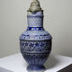Large salt-glazed stoneware beer jug with tin, Germany, Westerwald type.