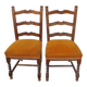 Pair of mid-century chairs from the 1950s in brown oak and straw yellow velvet — set of 2