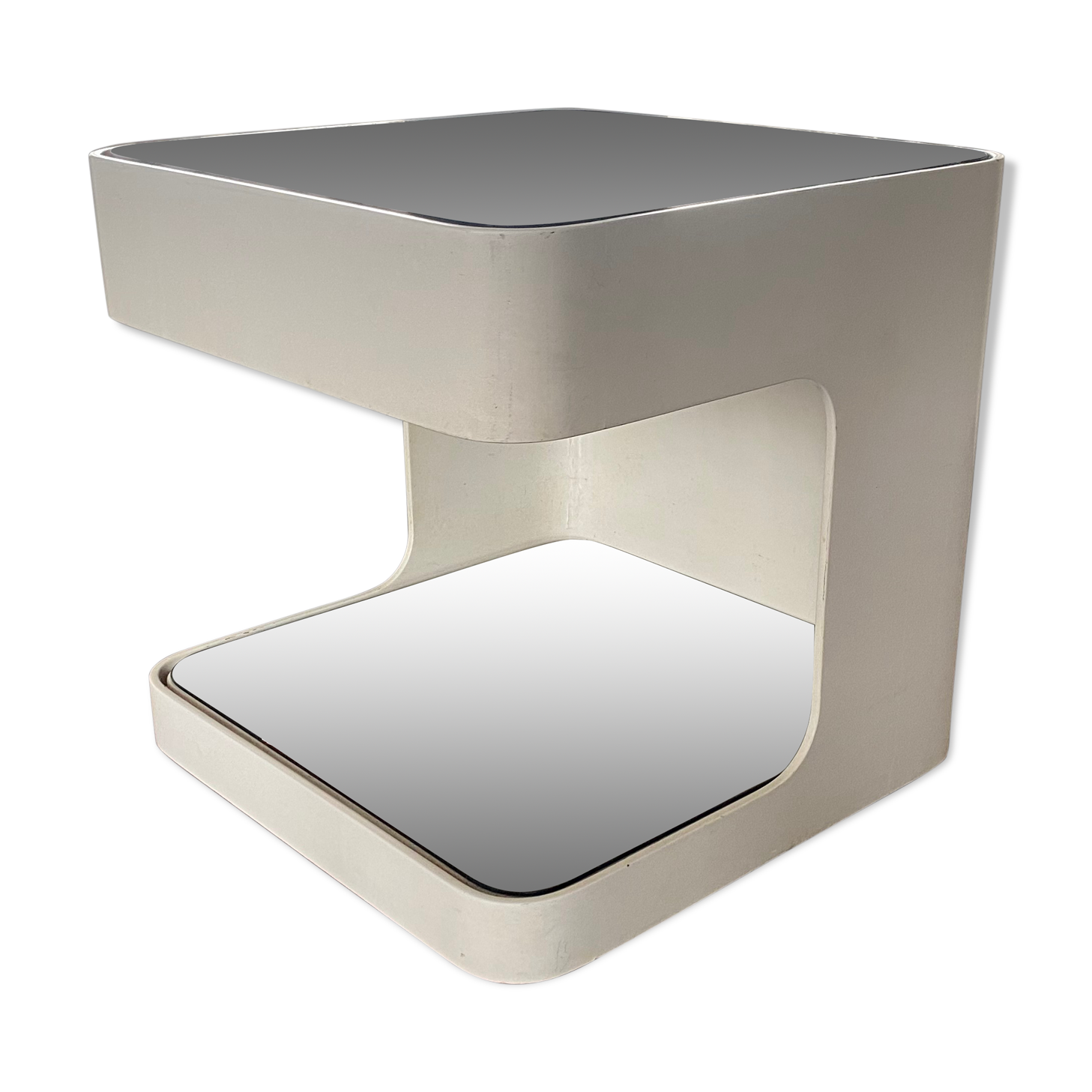 Table d’appoint space age en contreplaqué et verre, années 1970