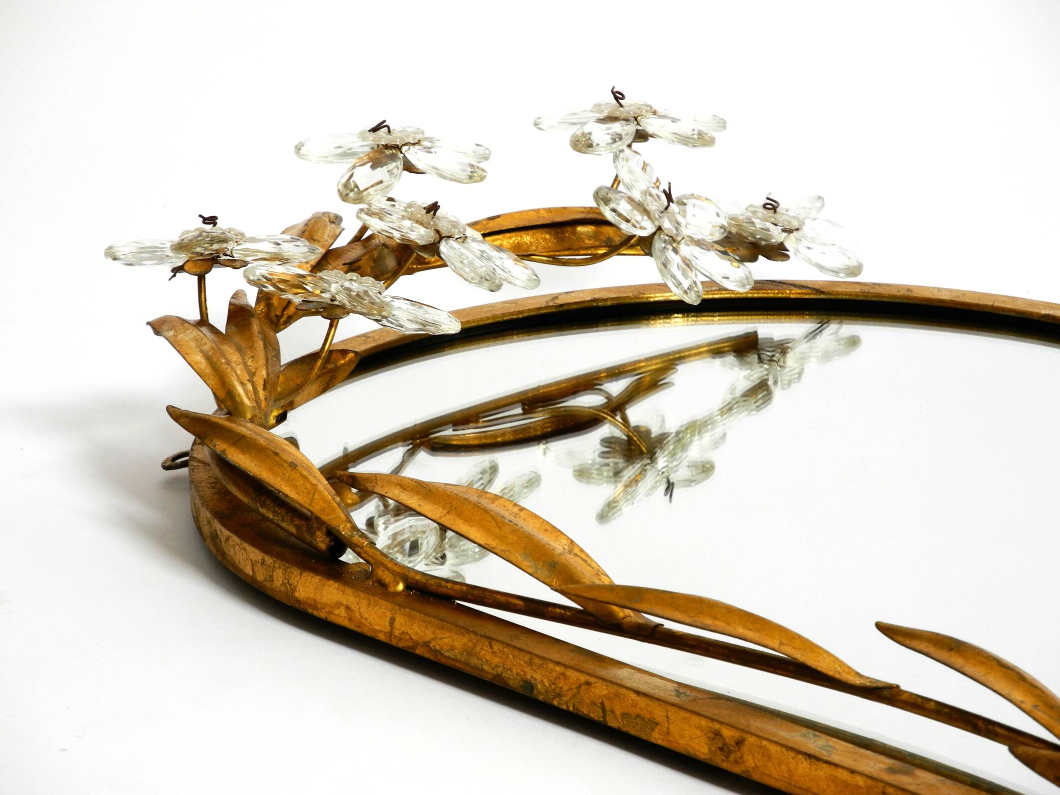 Metall wall mirror and matching shelf gold plated plated by Banci Firenze