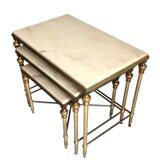 3 brass and marble nesting tables 1950