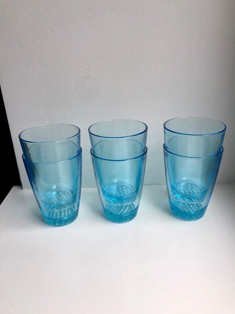 set of 6 water glasses Made in France blue glass 70s