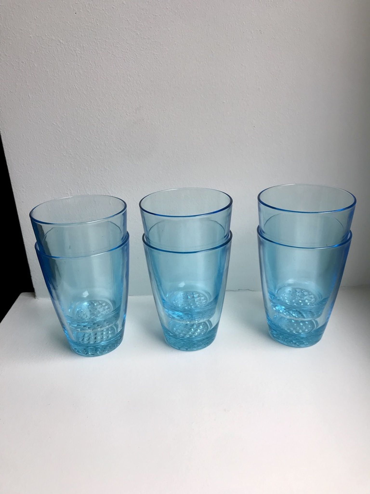 set of 6 water glasses Made in France blue glass 70s