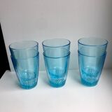 set of 6 water glasses Made in France blue glass 70s