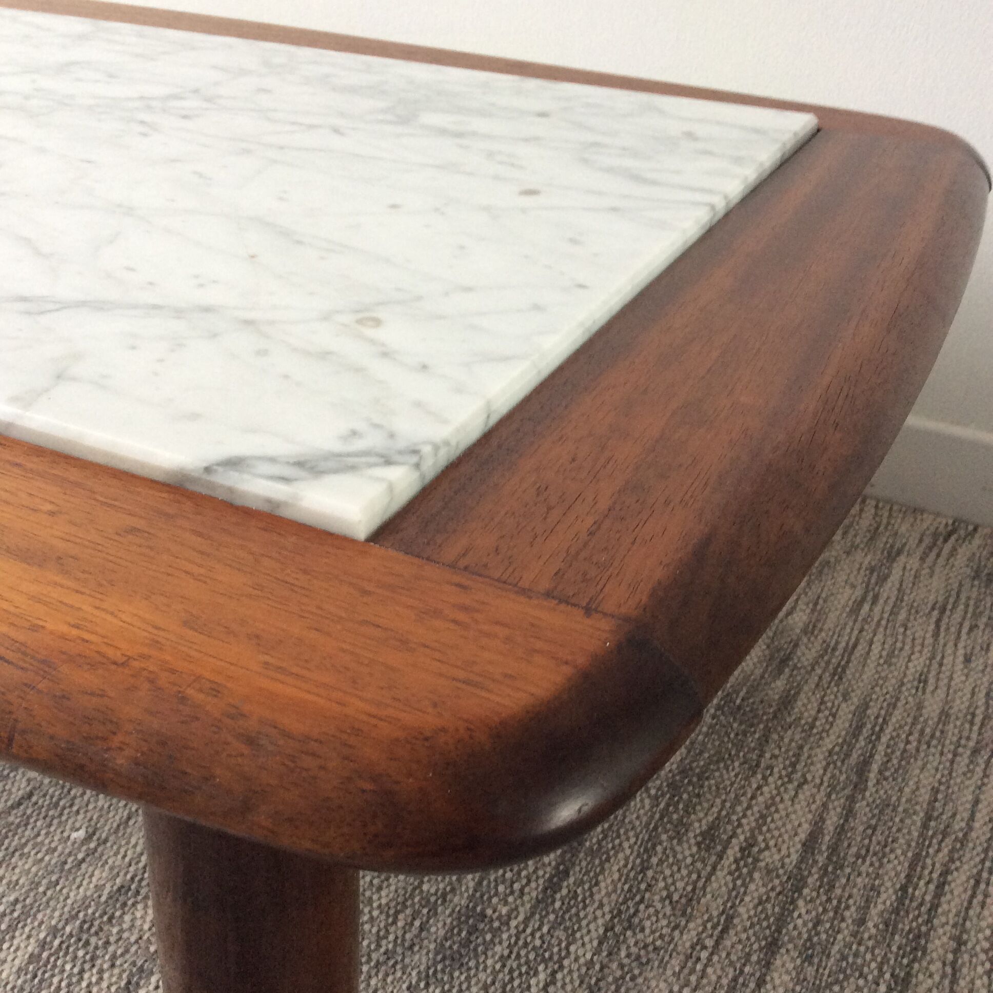 Scandinavian coffee table in teak and white marble