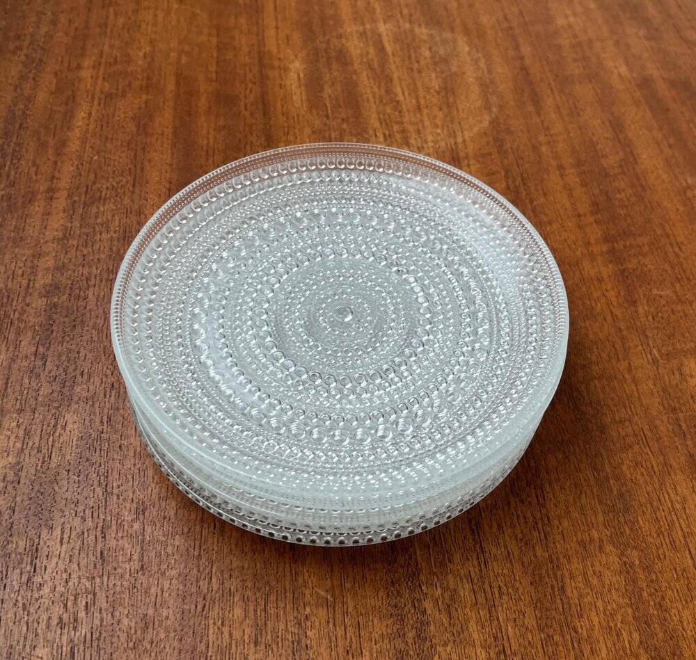 Set of 5 vintage Finnish glass plates from the Kastehelmi series by Oiva Toikka for Iittala.