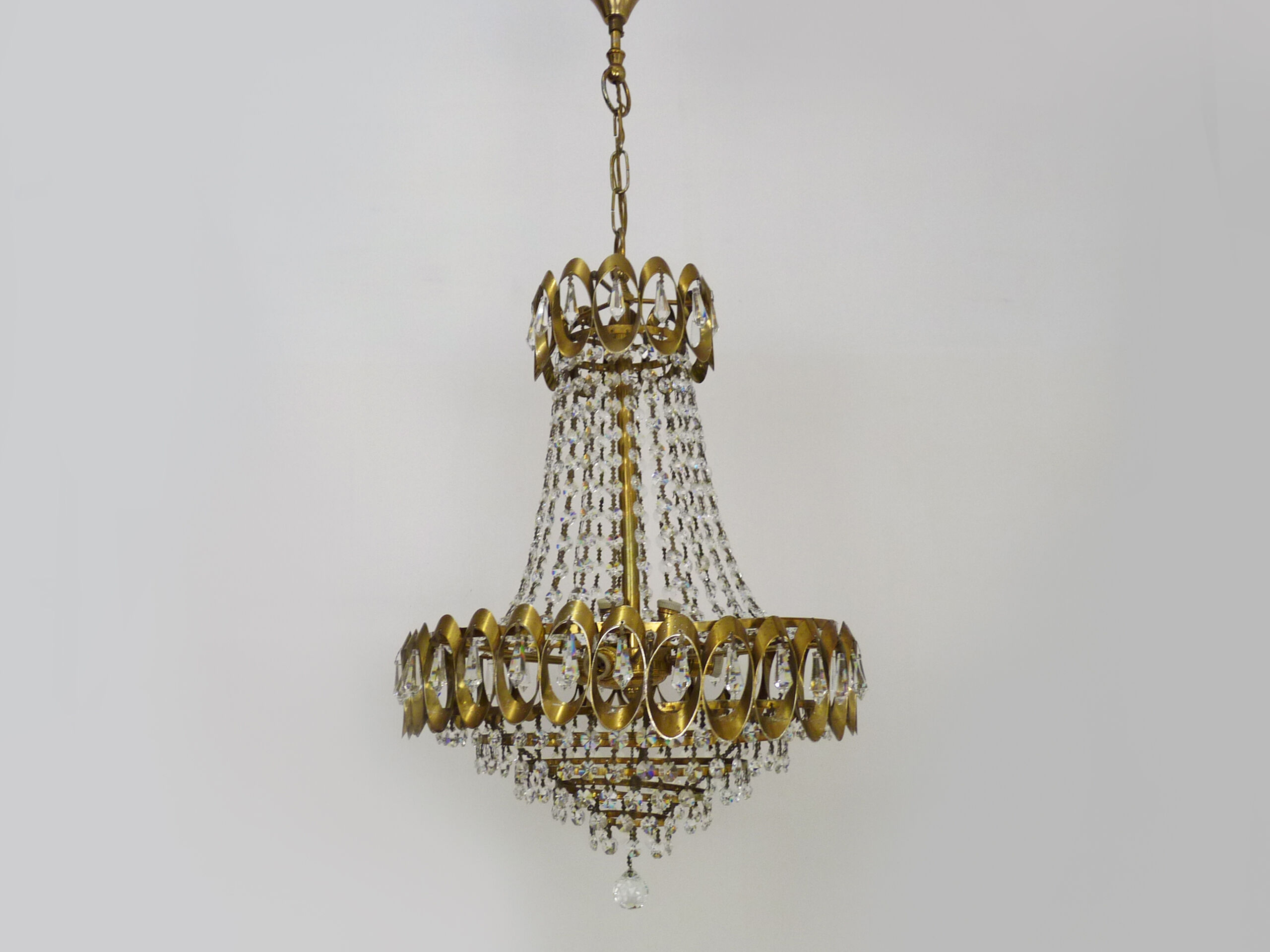 Old hot air balloon chandelier, glass tassels