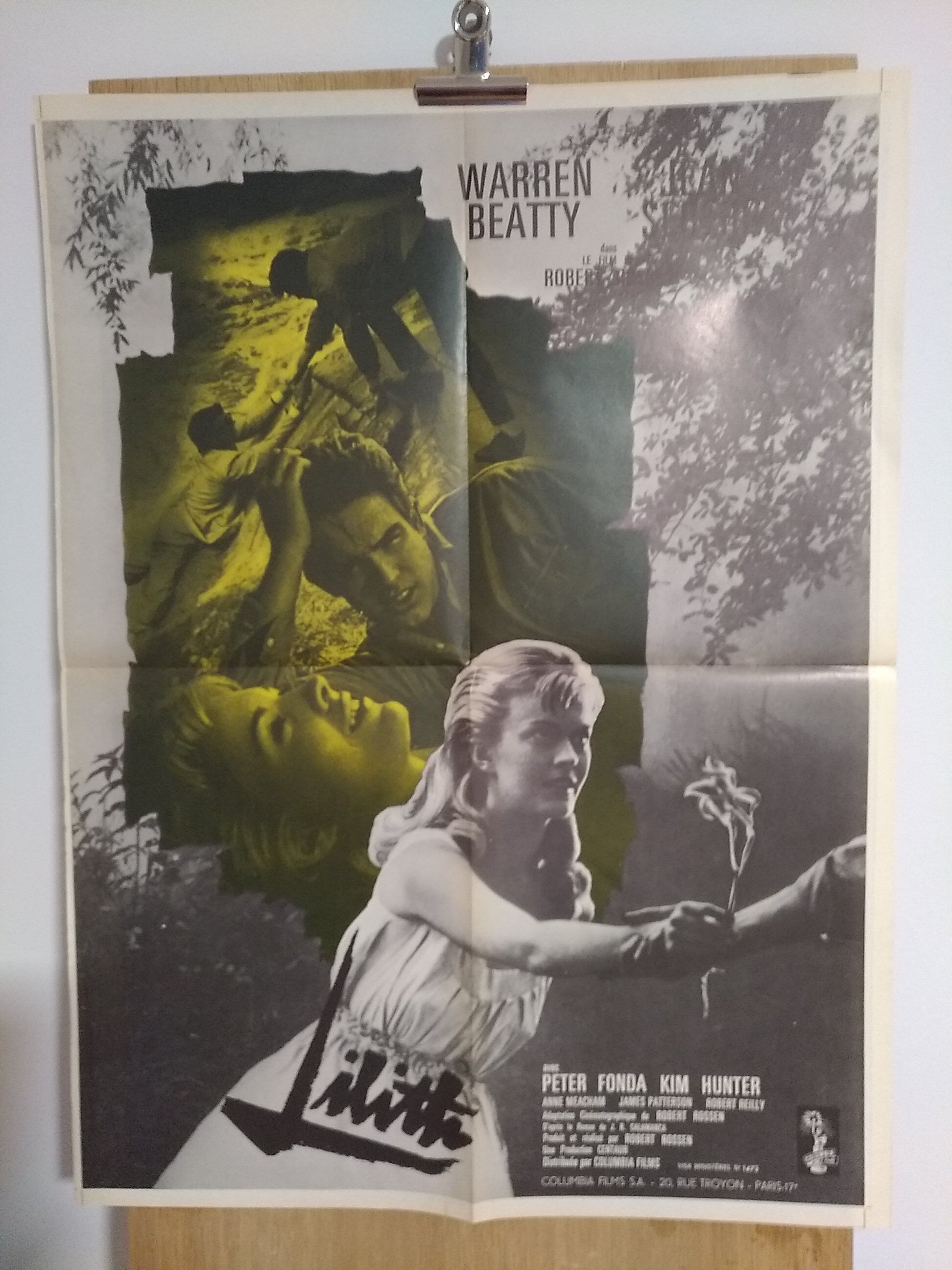 A small folded original movie poster: Lilith Warren Beatty Peter Fonda year 1964