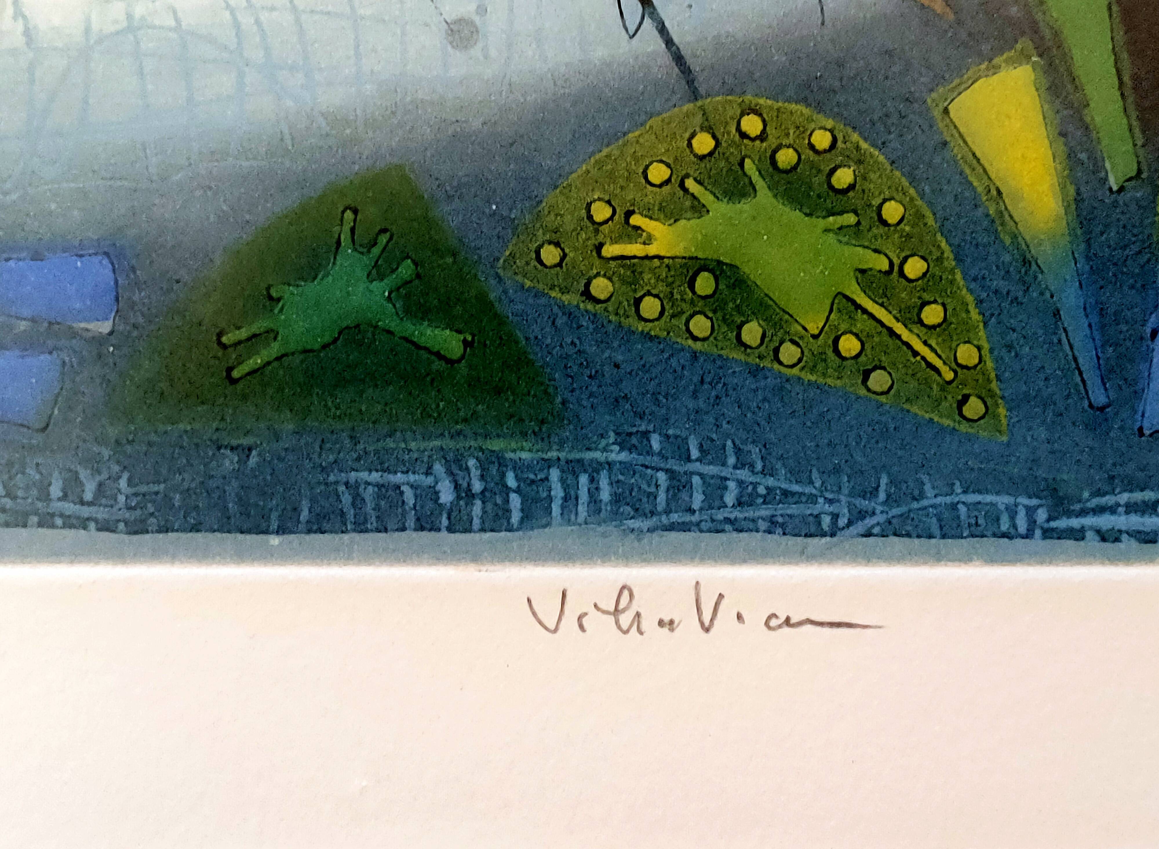 Tableau georges dussau (1947) - gravure 6/99 sur papier gaufré, «vibration»