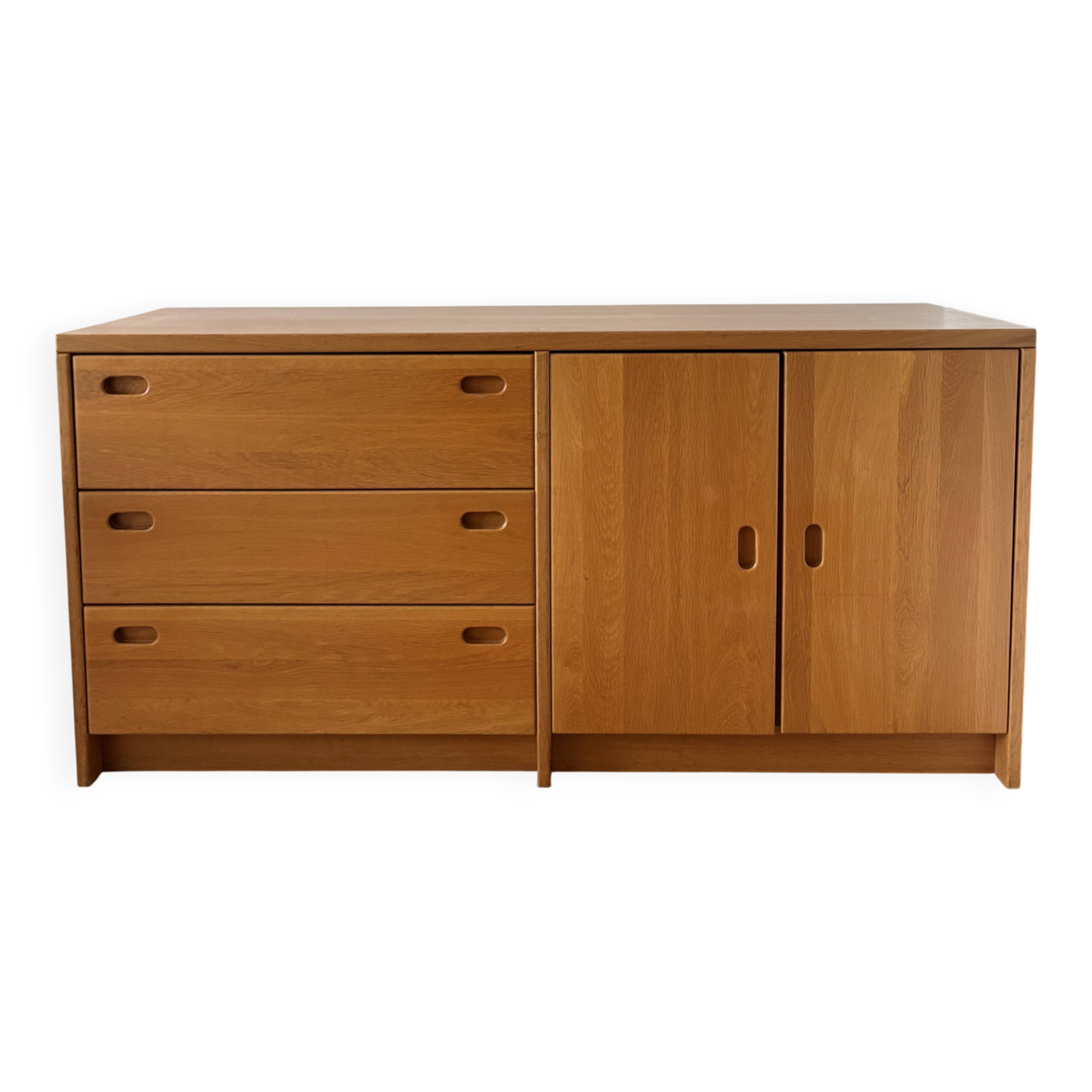 Grande enfilade en chêne, ligne scandinaves - 3 tiroirs et 2 portes