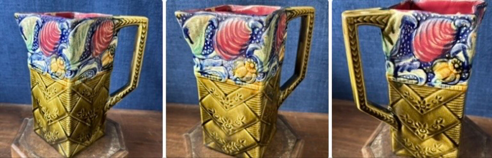 Pichet ancien en barbotine Onnaing « Céleste » n° 863