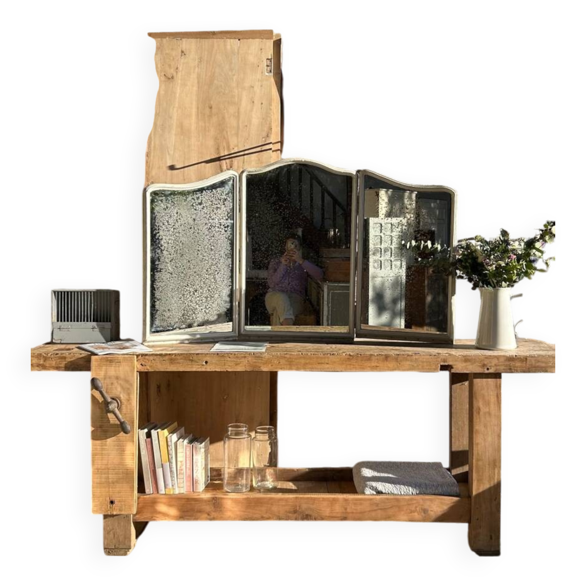 Large raw solid wood workbench