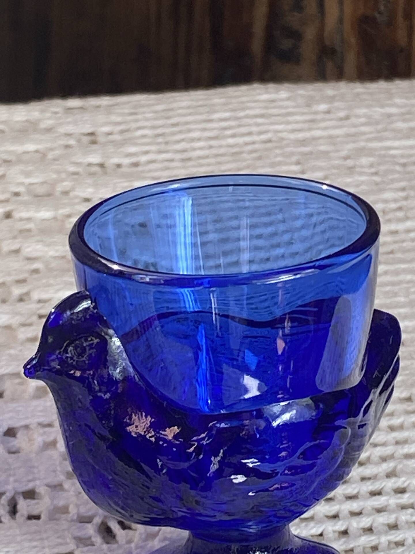 Coquetiers poussin en verre bleu cobalt 