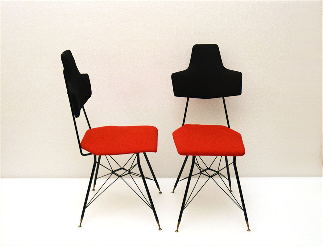 Italian Black & Red Dining Chairs, Set of 4