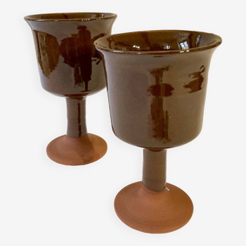 Brown glazed artisanal ceramic stemware