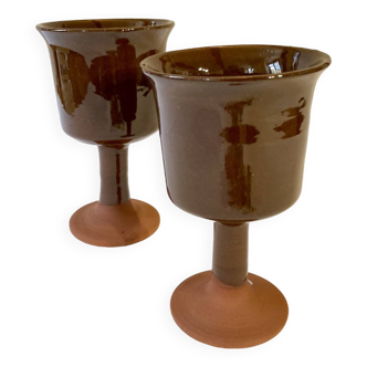 Brown glazed artisanal ceramic stemware