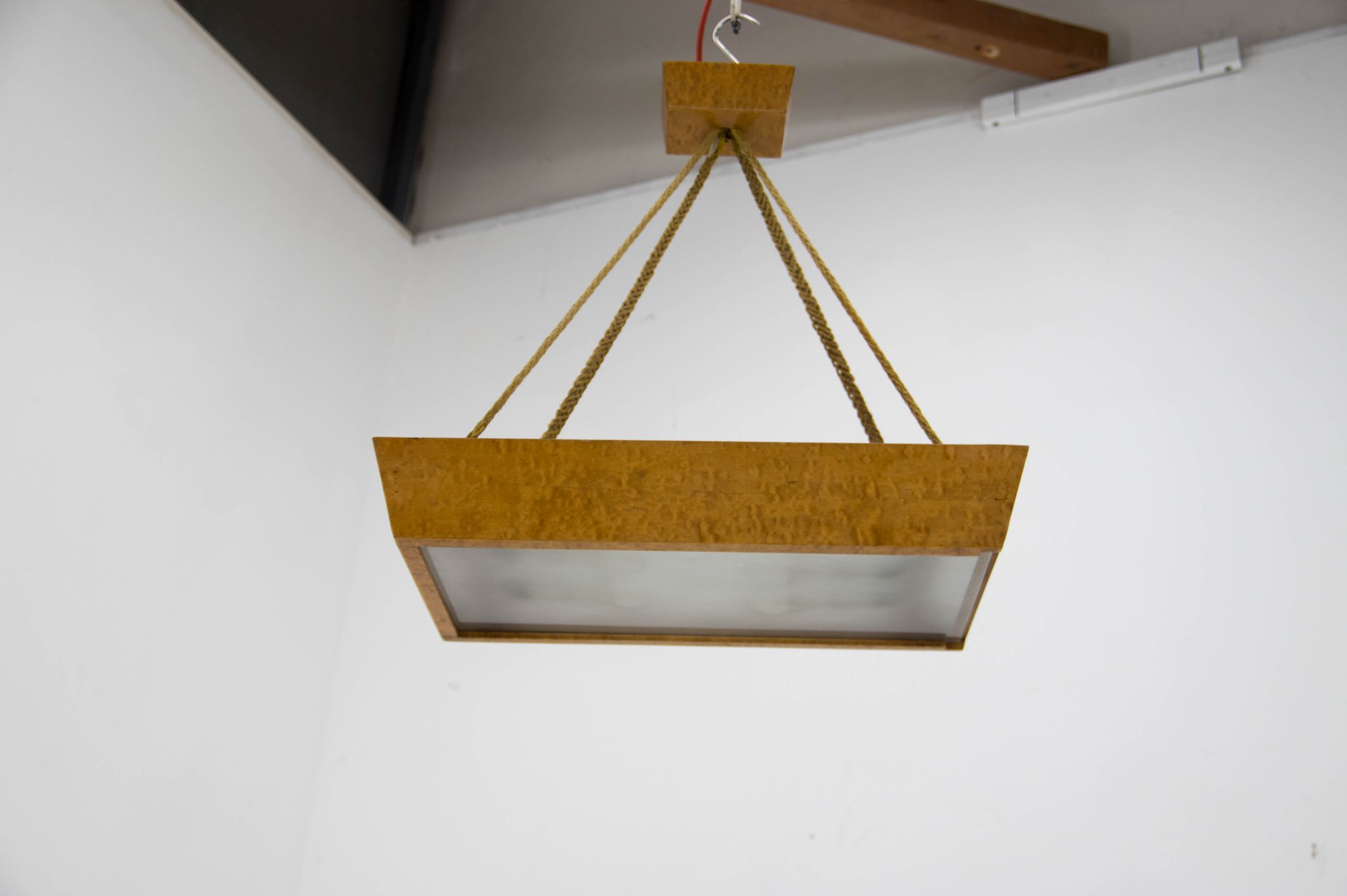 Mid-Century Wood and Glass Chandelier by Krasna Jizba, 1950s