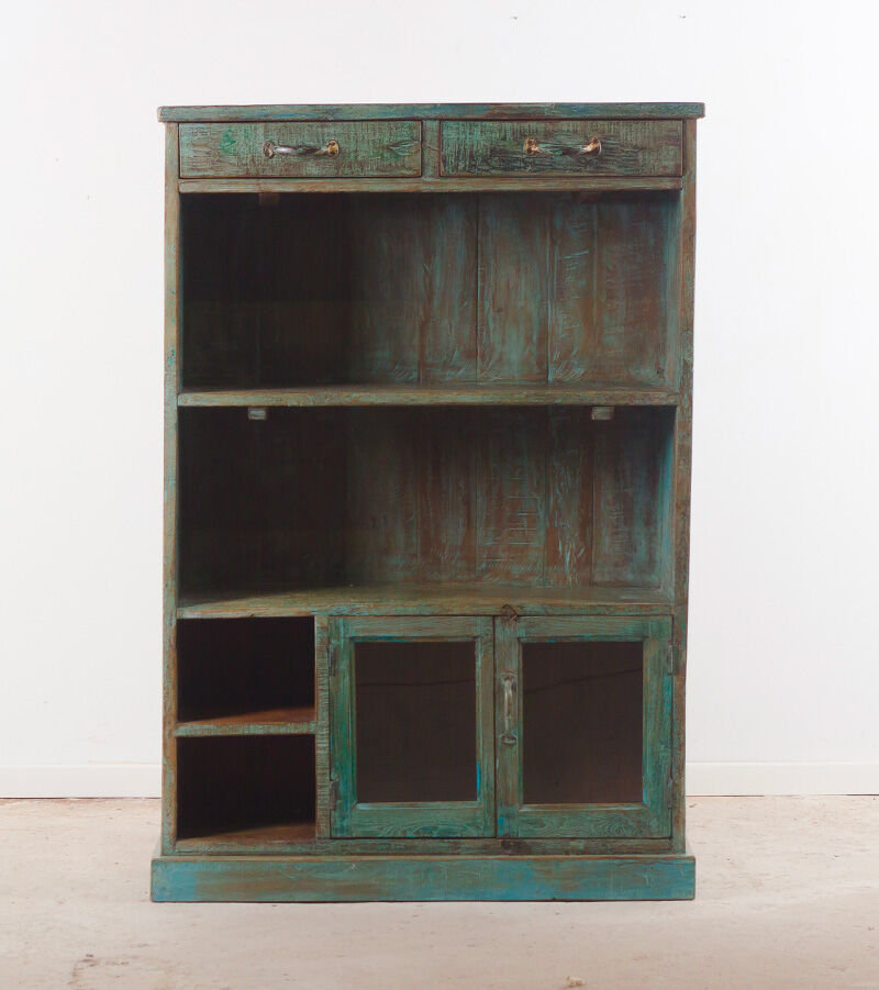 Armoire bibliothèque ouverte en bois vintage