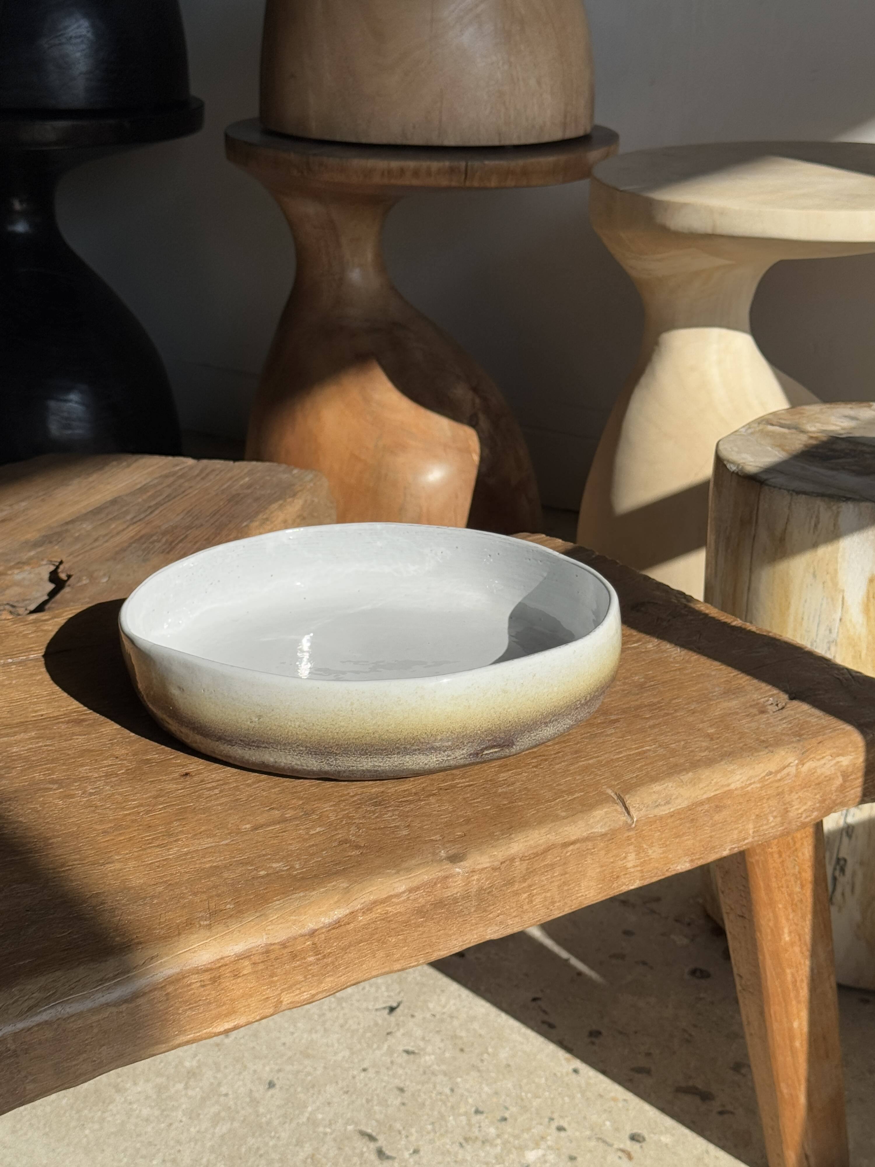 Large white and earthenware ceramic dish