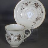 Ancien service à café 8 pcs porcelaine décor peint de pampres vers 1900