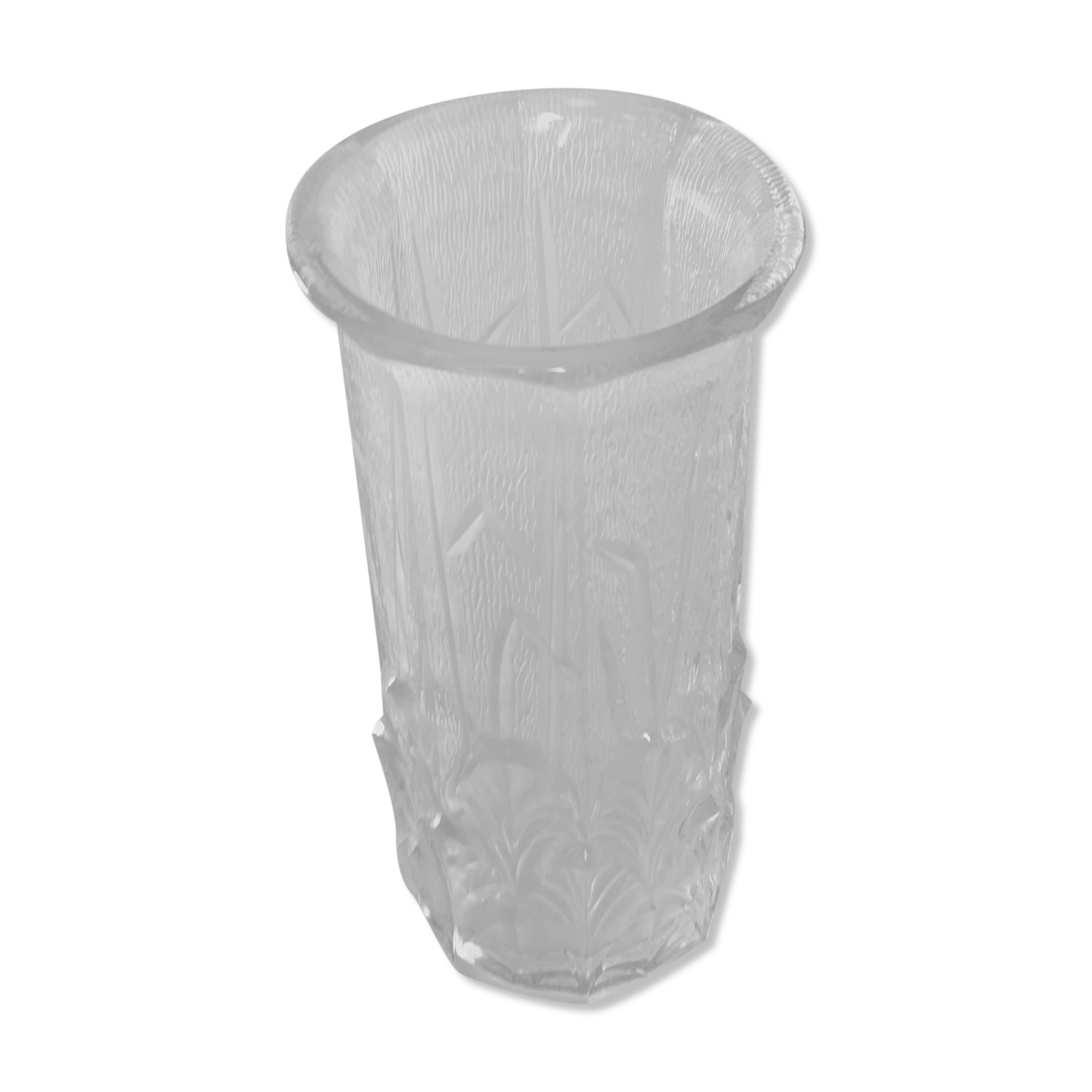 Old cylindrical vase in 40s style in thick glass