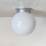 White opaline glass globe ceiling light, wall light, aluminum mounting
