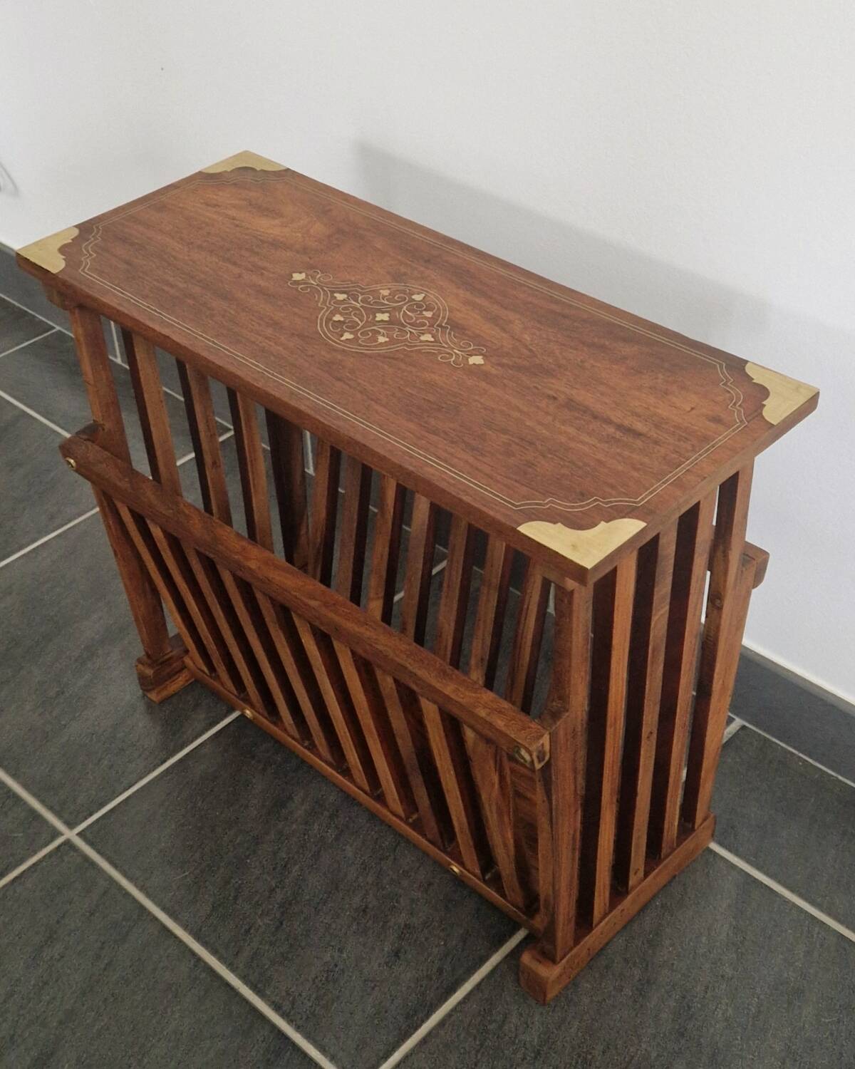 Rosewood and brass magazine stand table