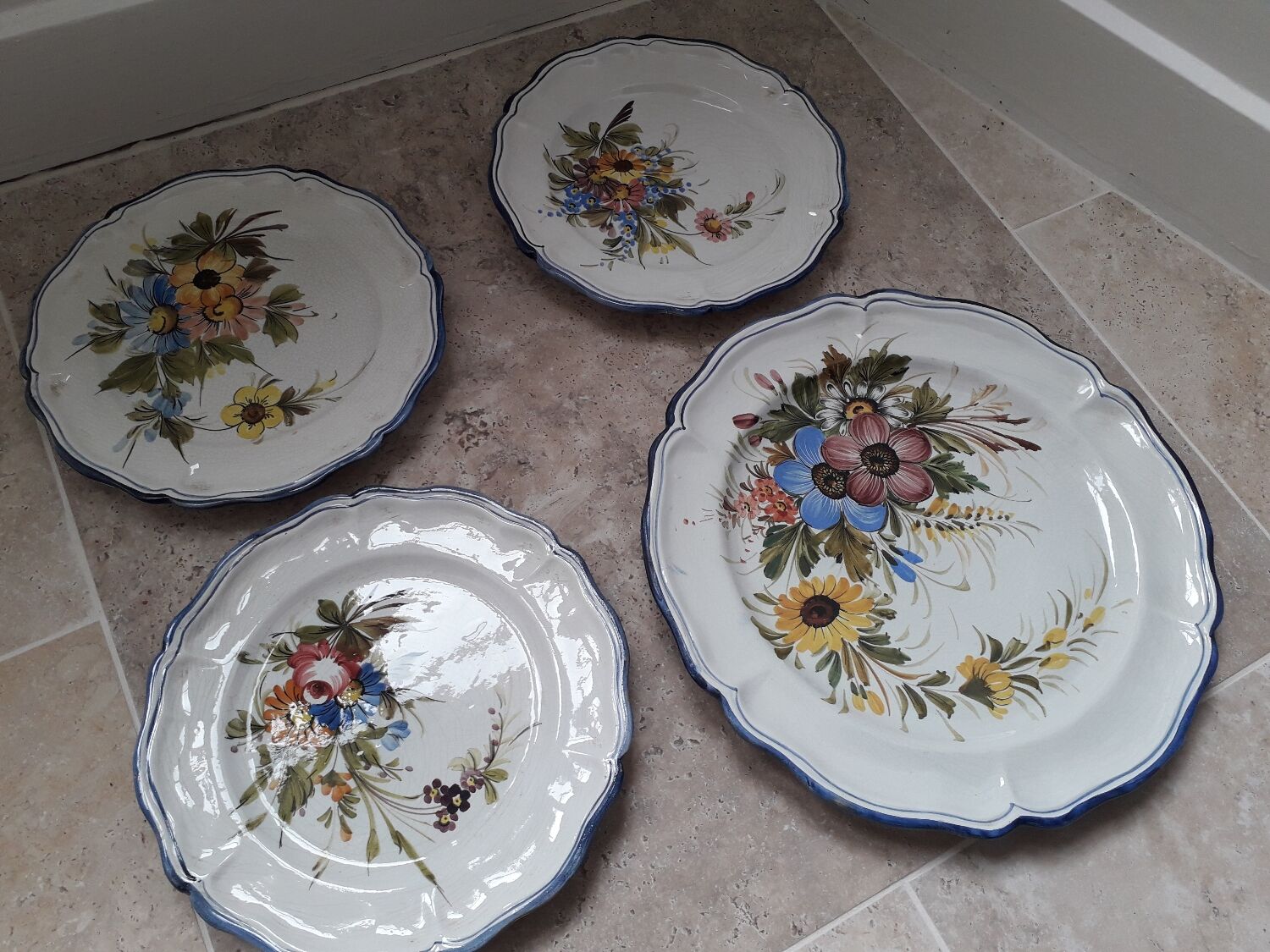 Old earthenware wall plates Bassano Italy floral decor